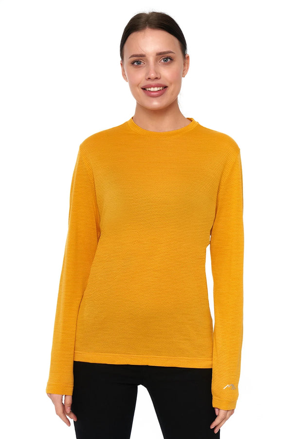 Damen Merino Langarmshirt 170 Gelb Weaved