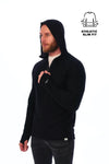 Herren-Kapuzenpullover aus Merinowolle mit halbem Reißverschluss 190 Schwarz