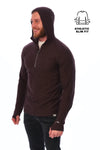Herren-Kapuzenpullover aus Merinowolle mit halbem Reißverschluss, 190 Schokolade
