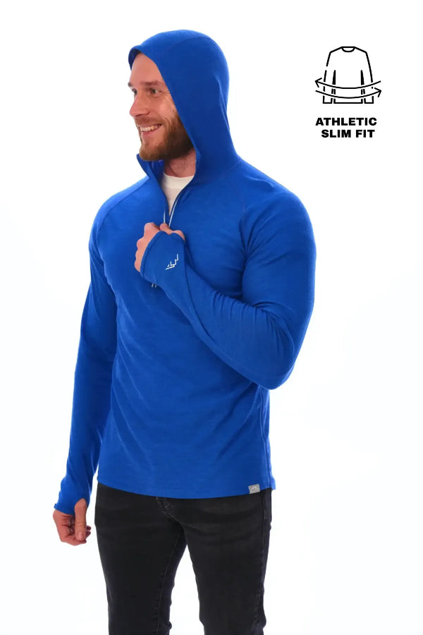 Herren-Kapuzenpullover aus Merinowolle mit halbem Reißverschluss 190 Kobaltblau