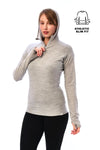 Damen-Kapuzenpullover aus Merinowolle mit halbem Reißverschluss 190 Heather Grey