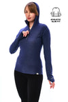 Damen-Kapuzenpullover aus Merinowolle mit halbem Reißverschluss 190 Windsor Blue