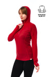 Damen Merinowolle Half Zip Hoodie 190 Kirschrot
