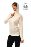 Damen-Kapuzenpullover aus Merinowolle mit halbem Reißverschluss 190 Off White