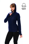 Damen-Kapuzenpullover aus Merinowolle mit halbem Reißverschluss 190 Navy