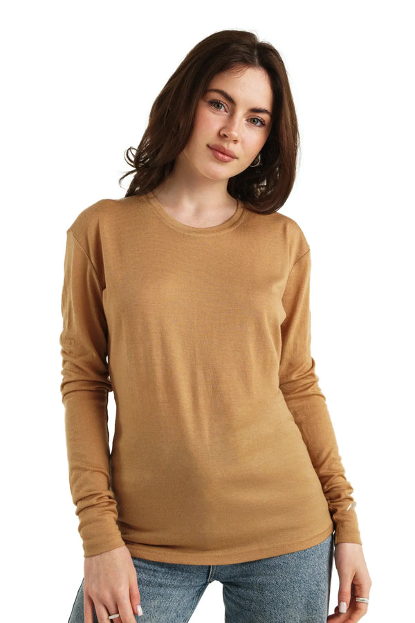 Merino Langarmshirt 165 Camel für Damen
