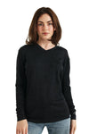 Damen Merino Langarmshirt 165 Heathered Black V-Ausschnitt