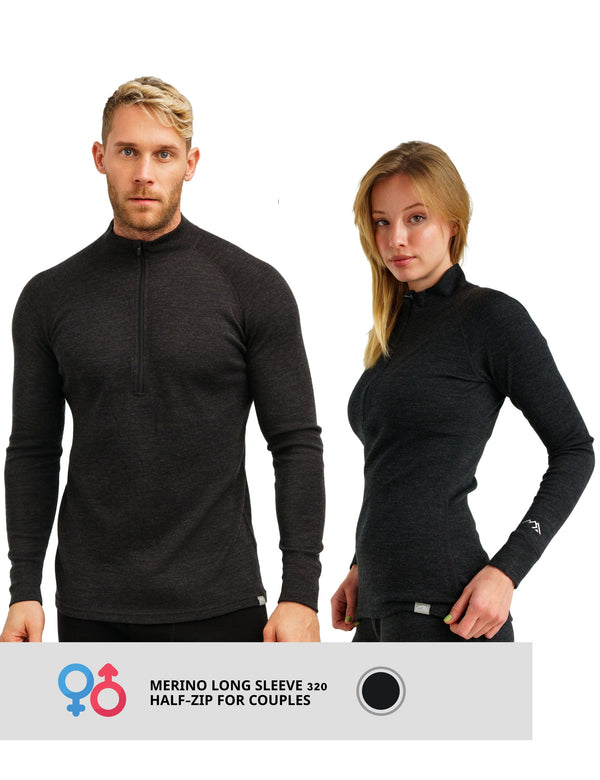 Merino Half Zip Langarmshirt 320 für Paare Anthrazit 