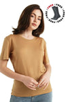 Damen Merino T-Shirt 165 Camel | Rundhalsausschnitt (+Socken)