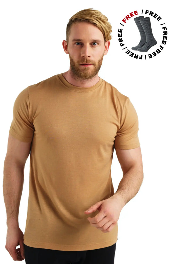 Herren Merino T-Shirt 165 Sand (+Socken)