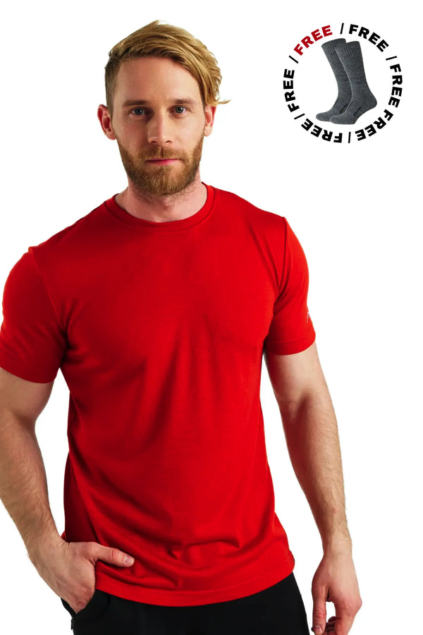 Men's Merino T-shirt 165 Red (+socks)