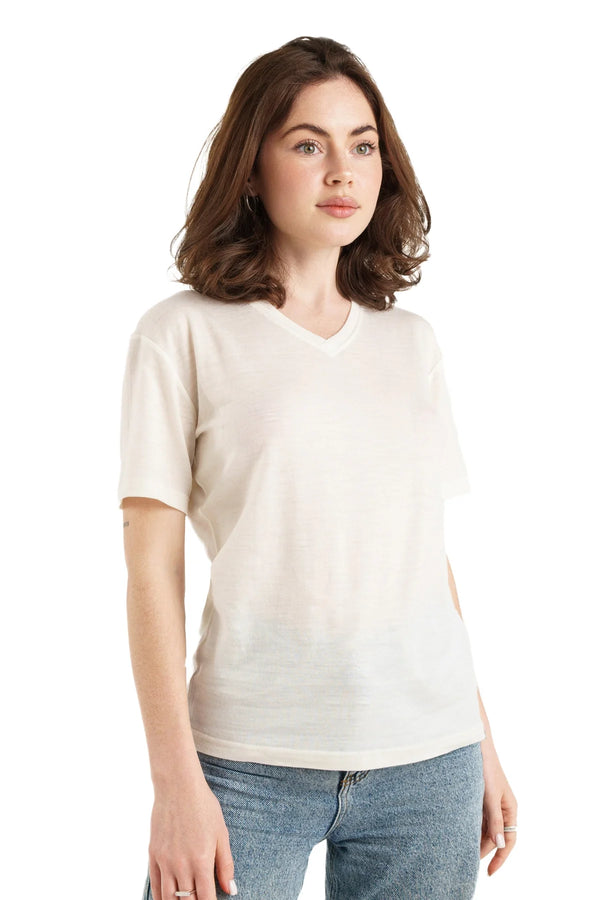 Damen Merino T-Shirt 165 Weiß | V-Ausschnitt (+Socken)