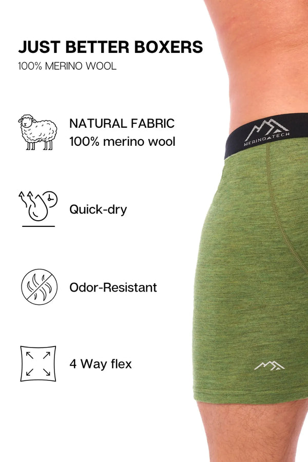 Herren Merino Boxershorts 170 Olivgrün (1er Pack)