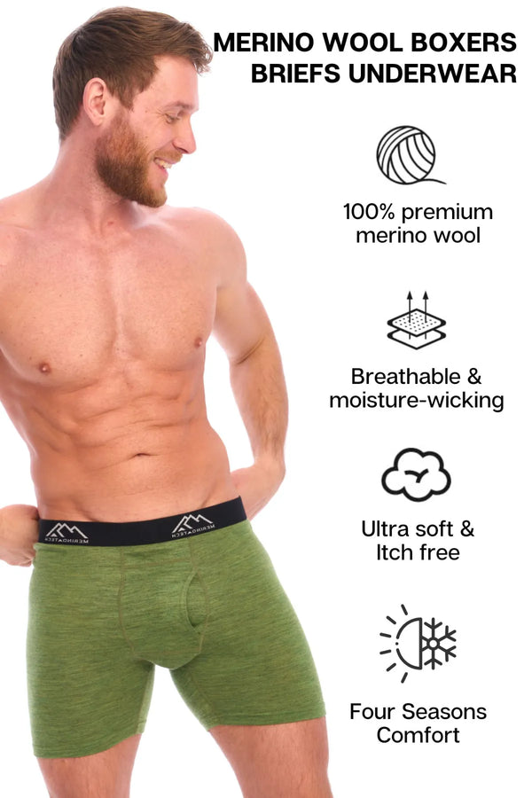 Herren Merino Boxershorts 170 Olivgrün (1er Pack)