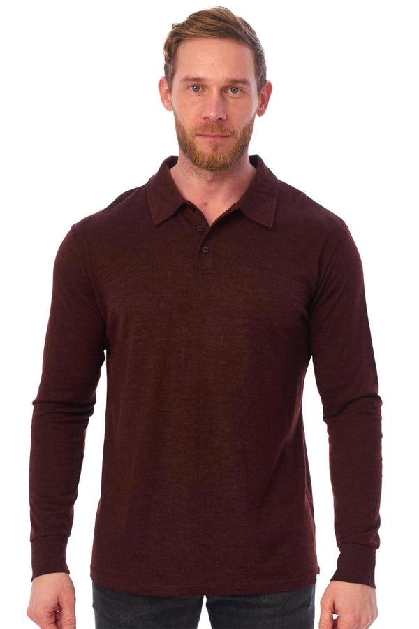 Men's Merino Wool Long Sleeve Polo Bordo