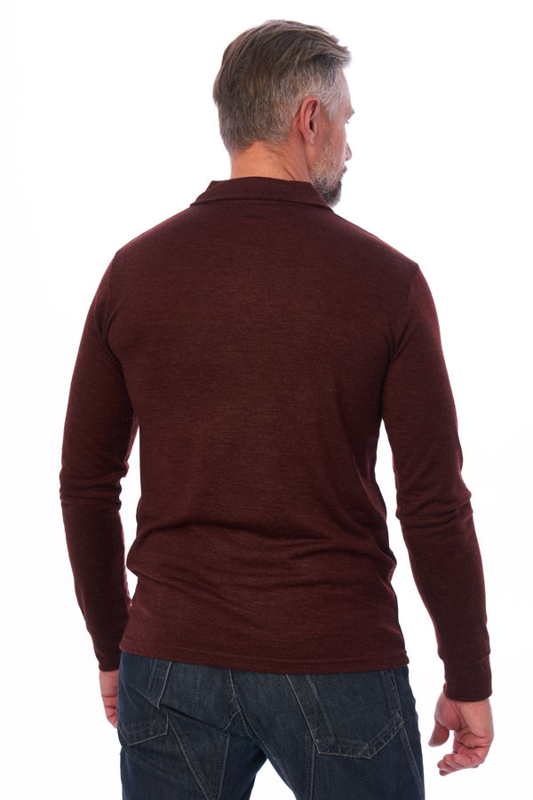Men's Merino Wool Long Sleeve Polo Bordo Wine