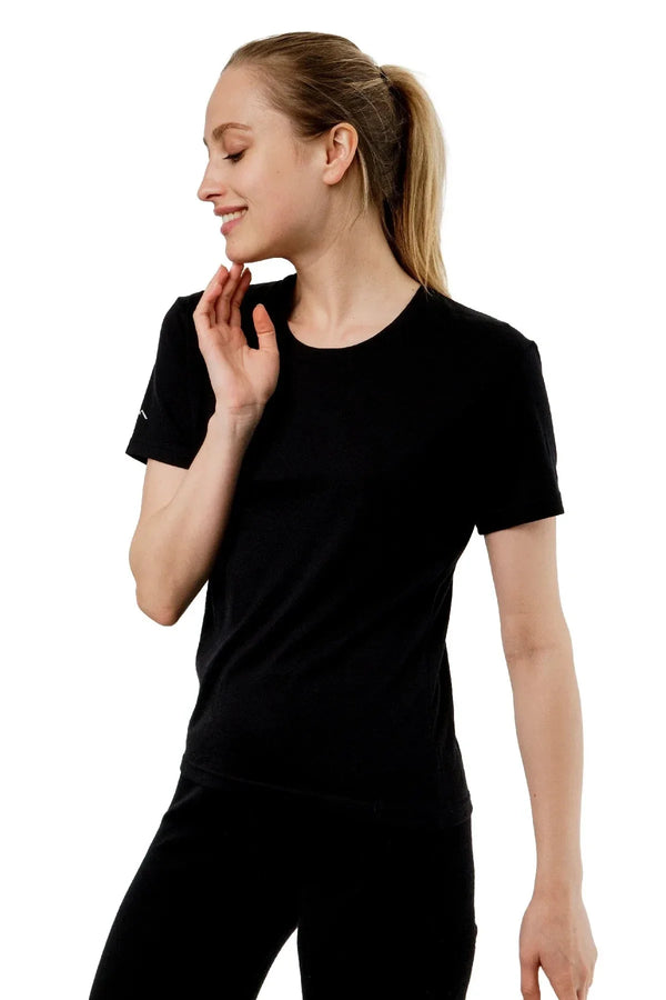 Damen Merino T-Shirt 165 Solid Black | Rundhals