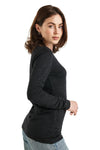 Damen Merino Langarmshirt 165 Heathered Black V-Ausschnitt
