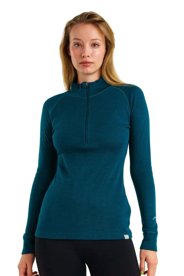 Merino Half Zip Langarmshirt 250 für Damen, Deep Teal