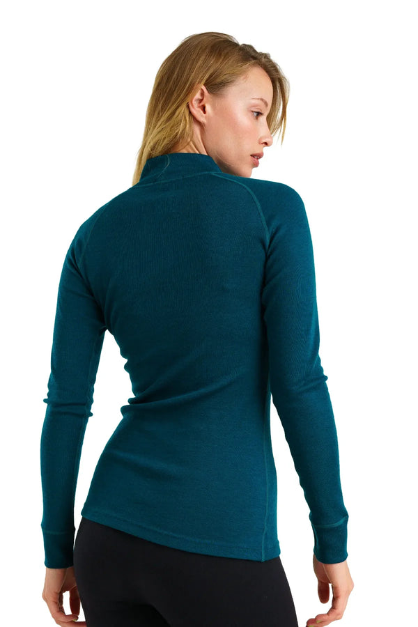 Merino Half Zip Langarmshirt 250 für Damen, Deep Teal