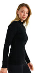 Merino Half Zip Langarmshirt 250 für Damen Schwarz