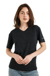 Damen Merino T-Shirt 165 Melange Schwarz | V-Ausschnitt
