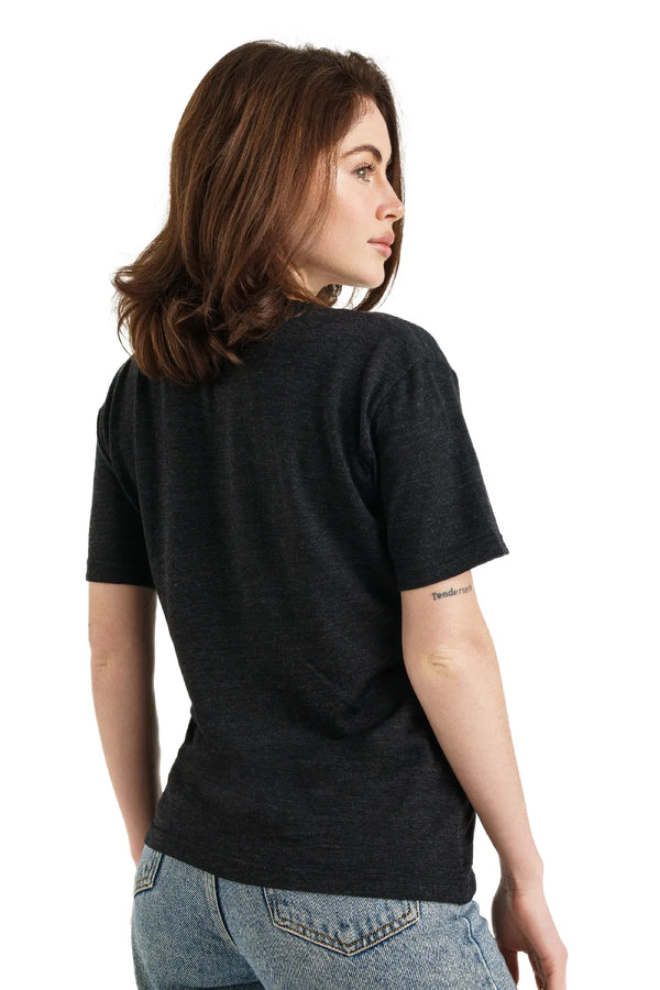 Damen Merino T-Shirt 165 Melange Schwarz | V-Ausschnitt