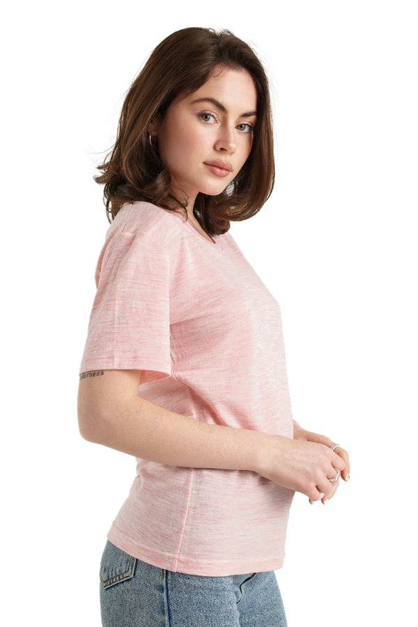 Damen Merino T-Shirt 165 Heather Pink | Rundhalsausschnitt (+Socken)