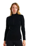 Damen Merino Half Zip Langarmshirt 320 Schwarz