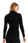 Damen Merino Half Zip Langarmshirt 320 Schwarz