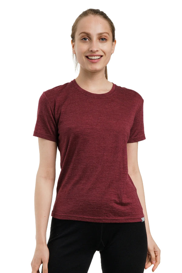 Damen Merino T-Shirt 165 Burgunderrot | Rundhals