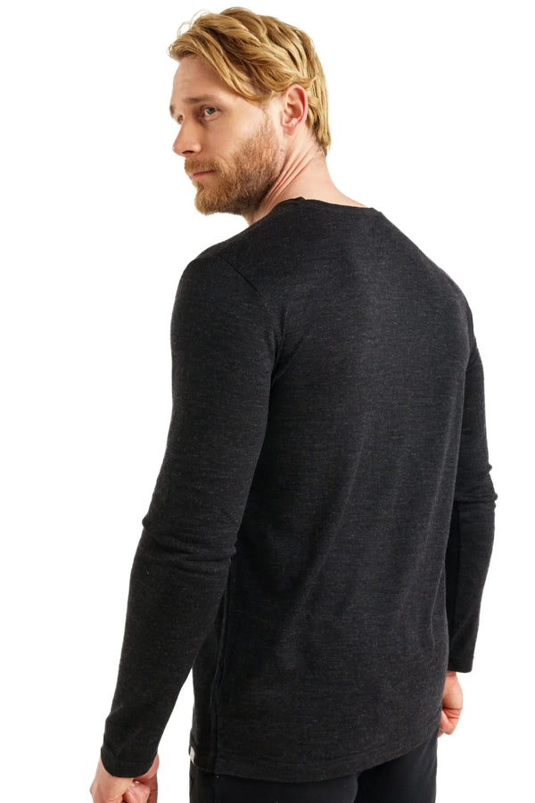 Herren Merino Langarmshirt 165 Heathered Black V-Ausschnitt