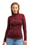 Merino Half Zip Langarmshirt 320 für Damen in Burgunderrot