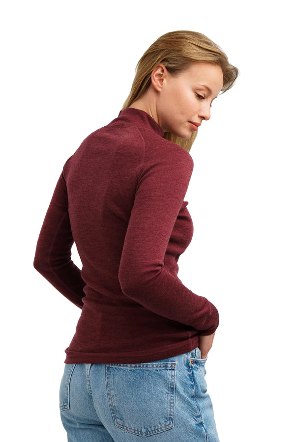 Merino Half Zip Langarmshirt 320 für Damen in Burgunderrot