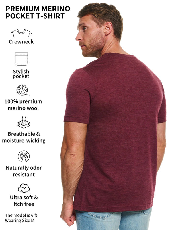 Men's Merino Wool Burgundy Pocket T-Shirt