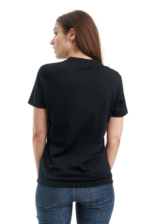 Damen Merino T-Shirt 165 Solid Black | V-Ausschnitt